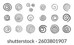 Hand drawn doodle spiral set. Drawing line spirals sketch style. Vector illustration