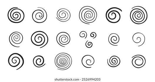 Hand drawn doodle spiral set. Drawing line spirals sketch style. Vector illustration