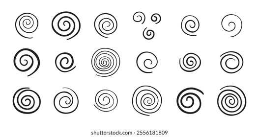 Hand drawn doodle spiral set. Drawing line spirals sketch style. Vector illustration