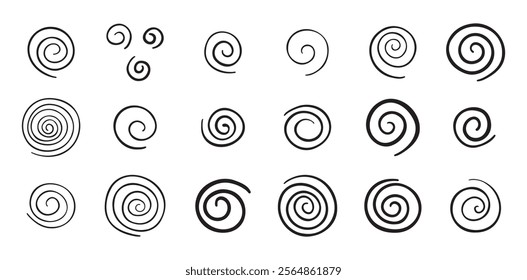 Hand drawn doodle spiral set. Drawing line spirals sketch style. Vector illustration
