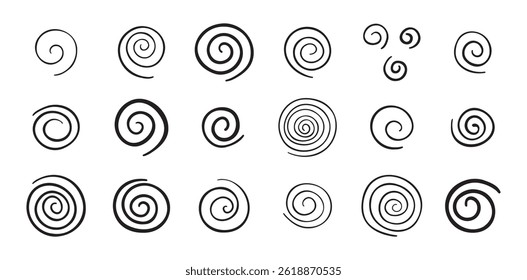 Hand drawn doodle spiral set. Drawing line spirals sketch style. Vector illustration
