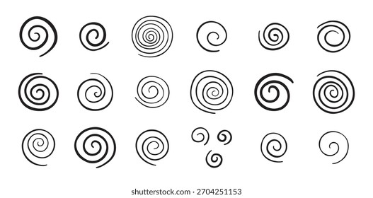 Hand drawn doodle spiral set. Drawing line spirals sketch style. Vector illustration