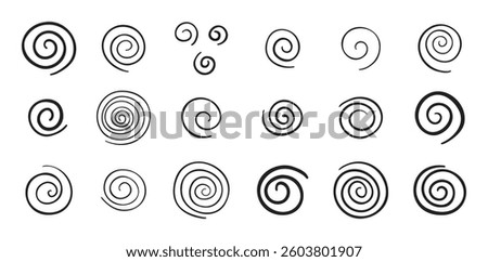 Hand drawn doodle spiral set. Drawing line spirals sketch style. Vector illustration