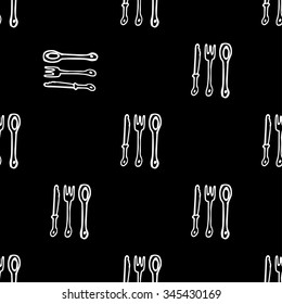 hand drawn doodle spoon, knife and fork seamless pattern