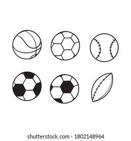 hand drawn doodle sport ball collection illustration icon isolated