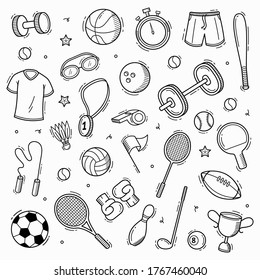 Hand drawn doodle sport collection. Vector illustration sport icons doodle
