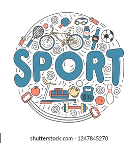 Hand Drawn Doodle. Sport Equipment. 
