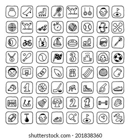 Hand Drawn Doodle Sport Icons Set. Vector Illustration.