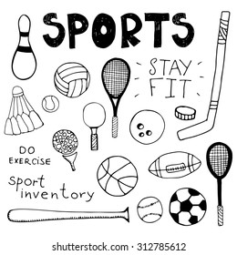 Hand drawn doodle sport inventory set