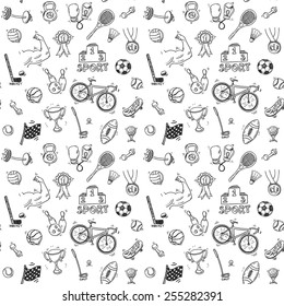 Hand drawn doodle sport seamless pattern. Vector background for your design.