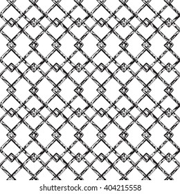 Hand Drawn doodle spotted squares Seamless pattern. Abstract black and white background.