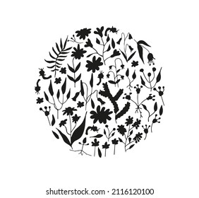  hand drawn doodle spring abstract flowers in circle composition