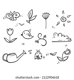 hand drawn doodle spring collection icon illustration vector