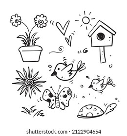 hand drawn doodle spring collection icon illustration vector