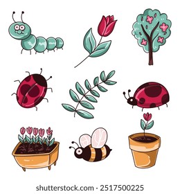 Hand Drawn Doodle Spring Element Set