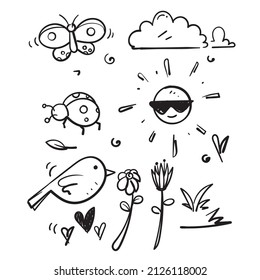 hand drawn doodle spring season nature illustration vector