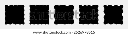 Hand Drawn Doodle Square Frame Wave Shape. Rectangular Box. Vector Irregular Free Hand Wavy Forms for Sticker, Banner, Text Box, Poster, Web Design and Social Media