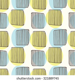 Hand drawn doodle square seamless retro pattern background vector