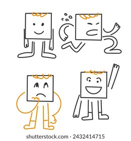 hand drawn doodle square shape character gesture collection