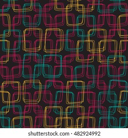 Hand Drawn doodle squares Seamless pattern. Vintage abstract background from frames