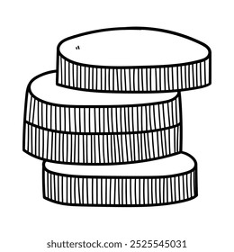Hand drawn doodle stack of coins isolated on white background. Vector illustration.