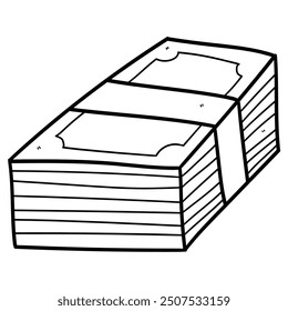 Hand drawn doodle of a stack of dollars isolated on a white background. Vector illustration.