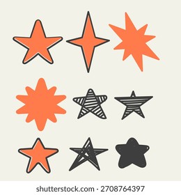 hand drawn doodle star collection set