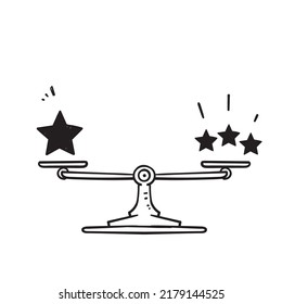símbolo de comparación de estrellas de doodle dibujado a mano para icono de ilustración de signo de calidad vs cantidad
