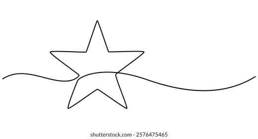 Hand drawn doodle star in continuous line art style. Single line vector illustration, editable stroke, One line  Drawing or illustration of a star, Star Shapes Continuous Line Icon, Christmas star. 