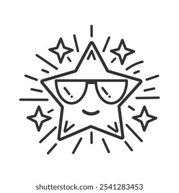 Hand drawn doodle star with glasses isolated vector illustration on white background.
