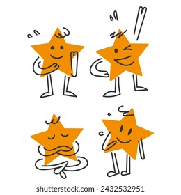 hand drawn doodle star shape character gesture collection icon