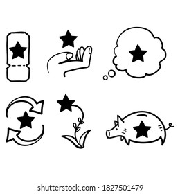 hand drawn doodle star symbol for Loyalty program line icons. Bonus card, Redeem gift and discount coupon signs. Lottery ticket, Earn reward and winner gift. isolated background