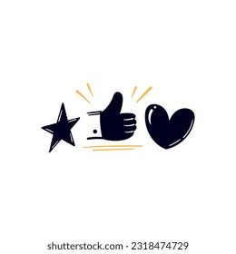 La estrella del doodle dibujada mano hacia arriba el amor como símbolo para los medios sociales caricatura icono ilustración vectorial