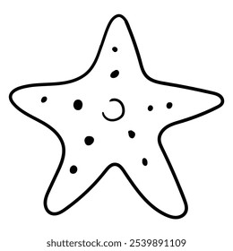 Hand drawn doodle starfish isolated on white background. Vector illustration.