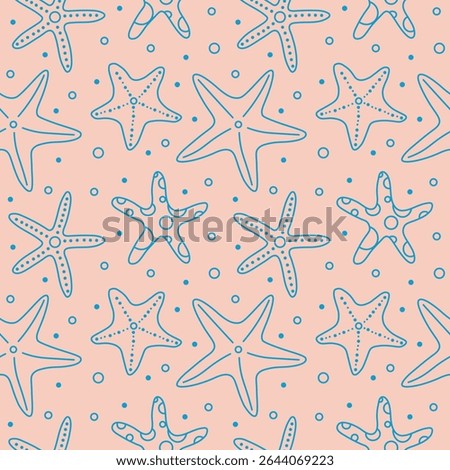 Hand drawn doodle starfish seamless pattern. Abstract vector background of ocean and sea animals. Summer illustration of marine life in line art.