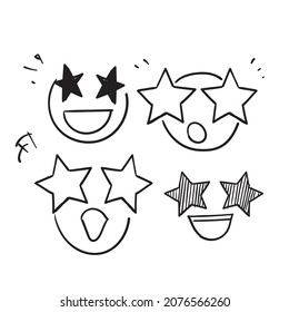hand drawn doodle starry eye face icon illustration symbol for exited reaction