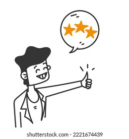 hand drawn doodle stars chat bubble with thumb up illustration vector