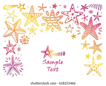 Hand drawn doodle Stars. Colorful Holiday card template - vector illustration
