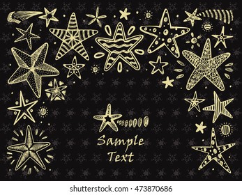 Hand drawn doodle Stars and Comets. Holiday card template - vector illustration