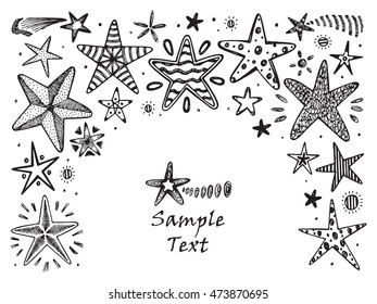 Hand drawn doodle Stars and Comets. Holiday card template - vector illustration