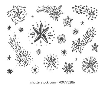 Hand Drawn doodle Stars and Comets Vector Set