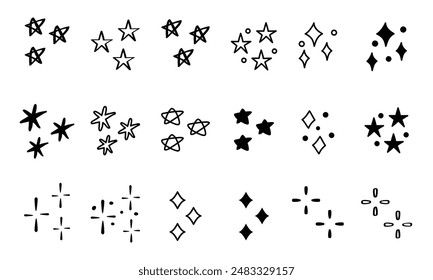 Hand drawn doodle stars line collection.Vector illustration