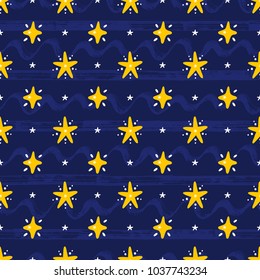 Hand Drawn doodle Stars Seamless Pattern. Vector Holiday and Birthday Design Elements. Starry sky background. Festive Background