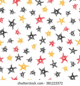 Hand Drawn doodle Stars Seamless Pattern - Vector illustration