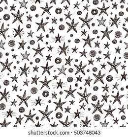 Hand Drawn doodle Stars Seamless Pattern - Vector illustration