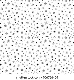 Hand Drawn doodle Stars Seamless Pattern. Vector Holiday and Birthday Design Elements. Starry sky background.  Vector Festive Background