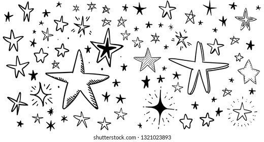 Hand drawn doodle stars, vector collection