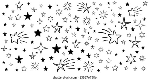Hand drawn doodle stars, vector collection. Star background pattern.