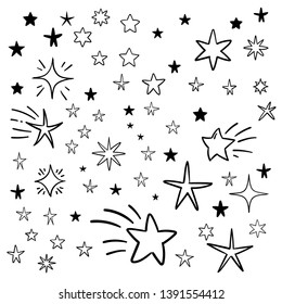 Hand drawn doodle stars, vector collection. Star background pattern.
