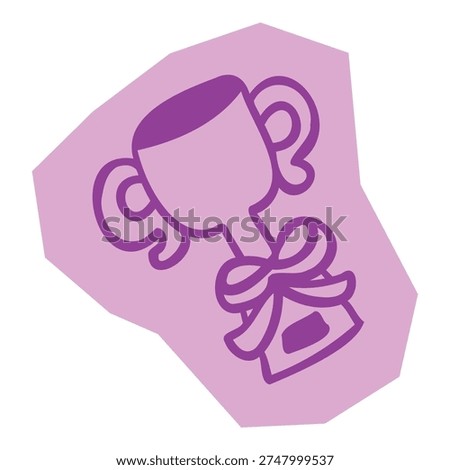 Hand drawn doodle sticker ftrophy cup with ribbon bow for scrapbook and journal. Vector illustration design.
